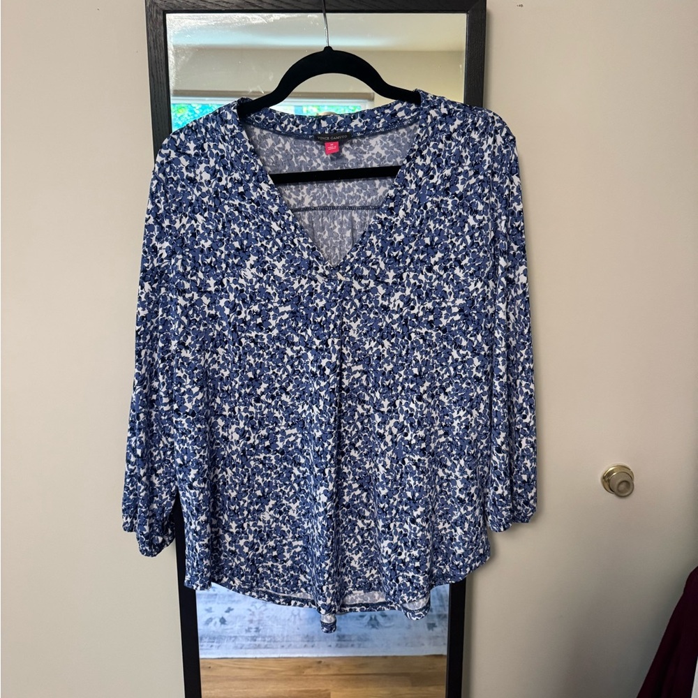 Vince Camuto Blue and White Floral Blouse